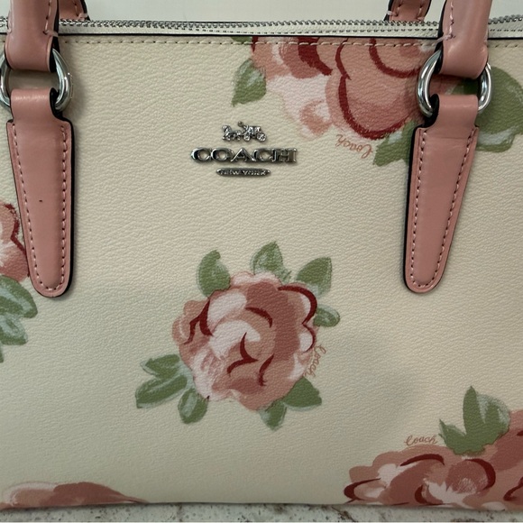 Coach Rose Print Satchel - Cream and Pink - Picture 3 of 7